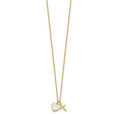 Sterling Silver Gold-tone Polished Mother of Pearl Heart and CZ Cross 14 Inch with 3 Inch Extension Children's Necklace